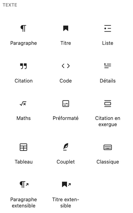 Aperçu des blocs de texte Gutenberg