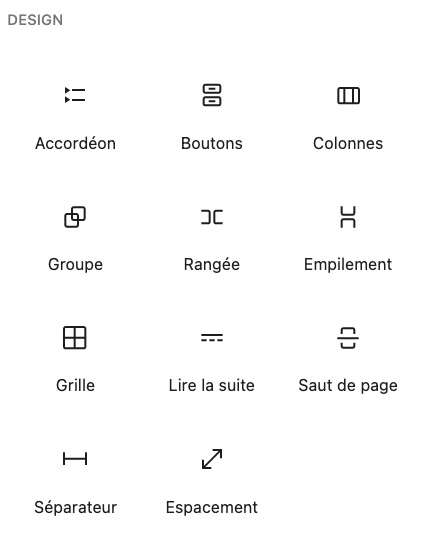 Aperçu des blocs design Gutenberg